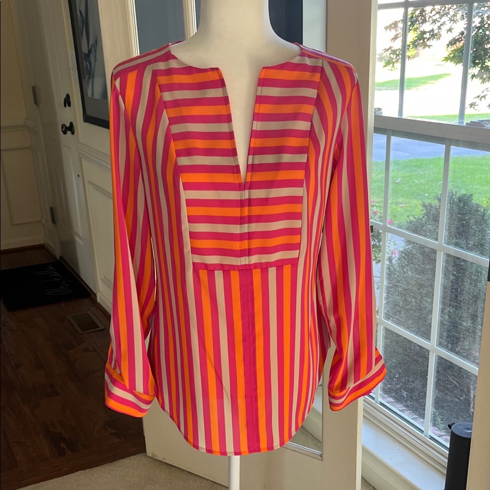 bebe Pink and Orange Striped Blouse